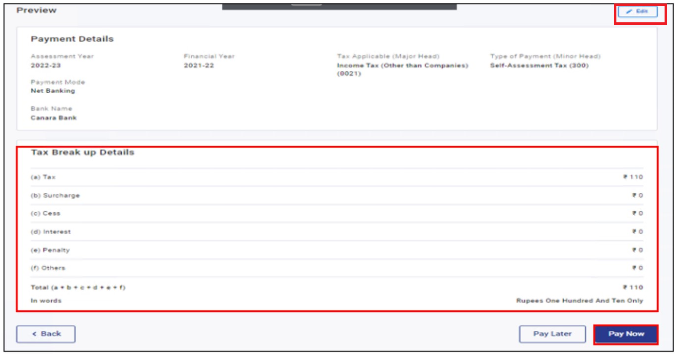 Step 8- verify  details and click on Pay Now to make the tax payment