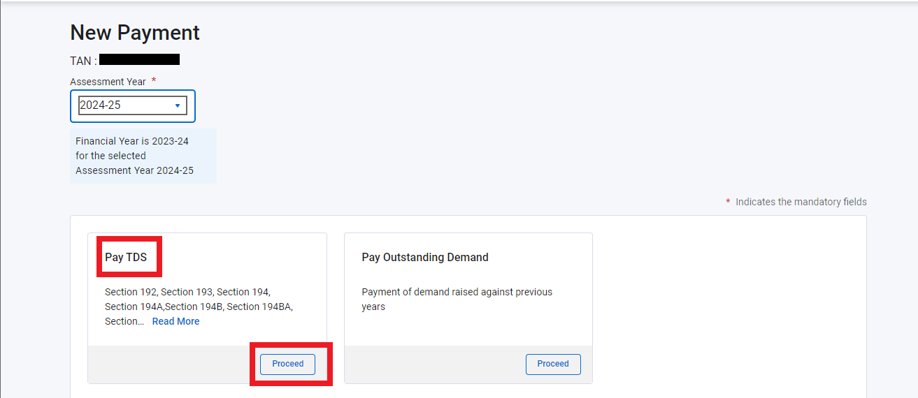 Step 4-  click on Proceed under the window Pay TDS