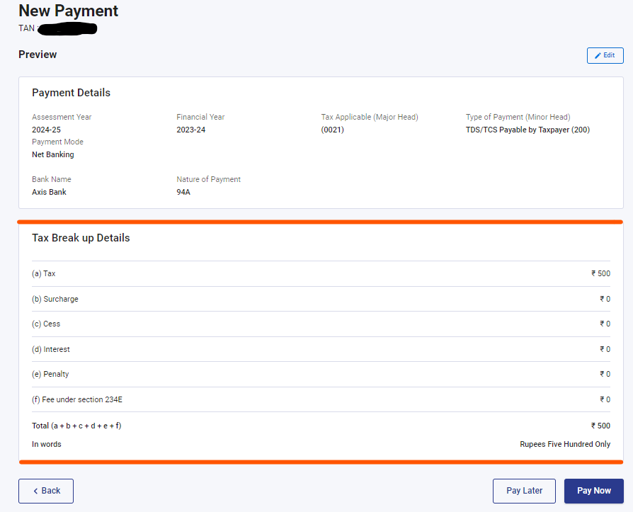 Step 8- Preview and verify the details to pay tds online