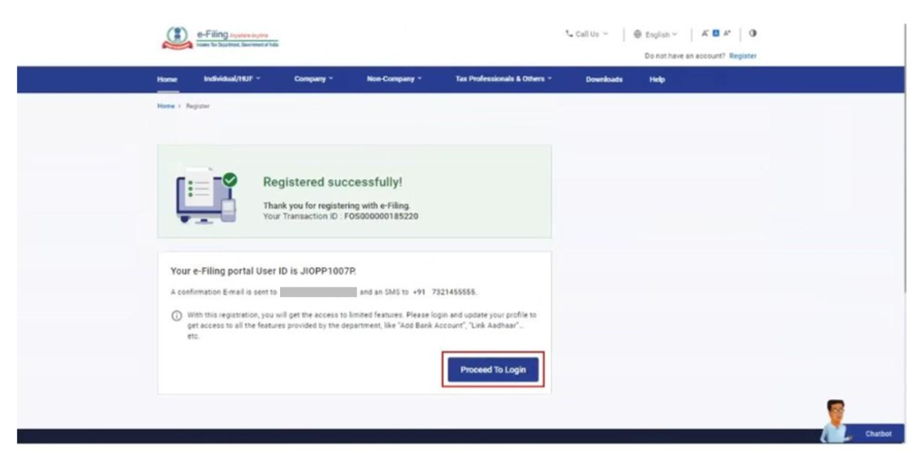 Step 8 - income tax e filing portal - Proceed to Login