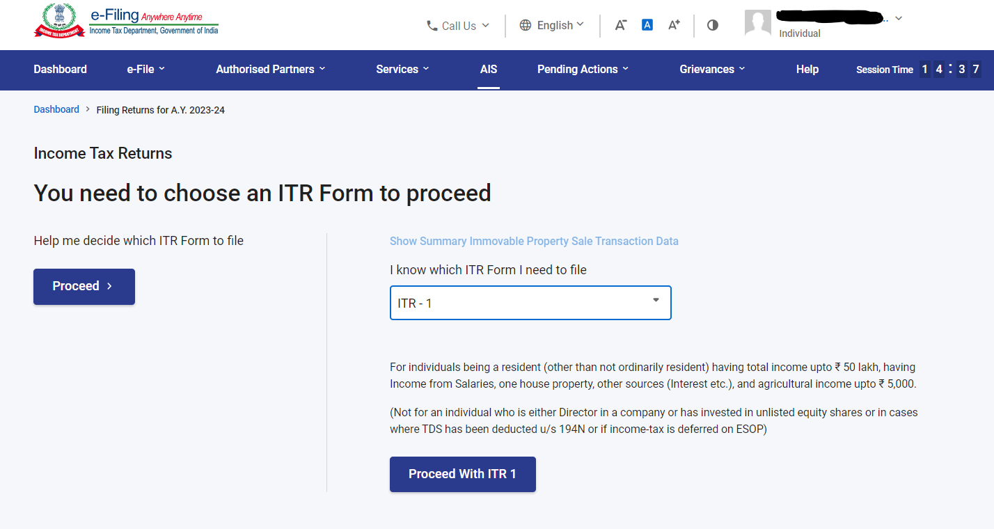 Step 6 - income tax e filing portal - choose a valid return