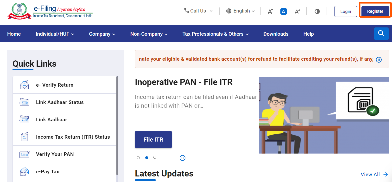 Step 1 Go to the e-Filing portal