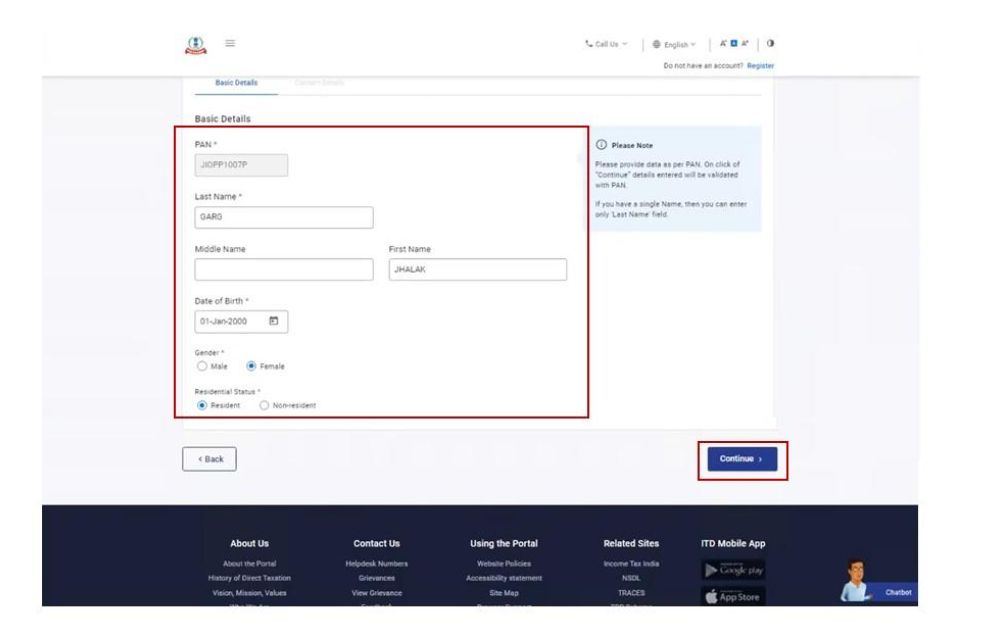 Step 3 - e filing - Enter all the mandatory details