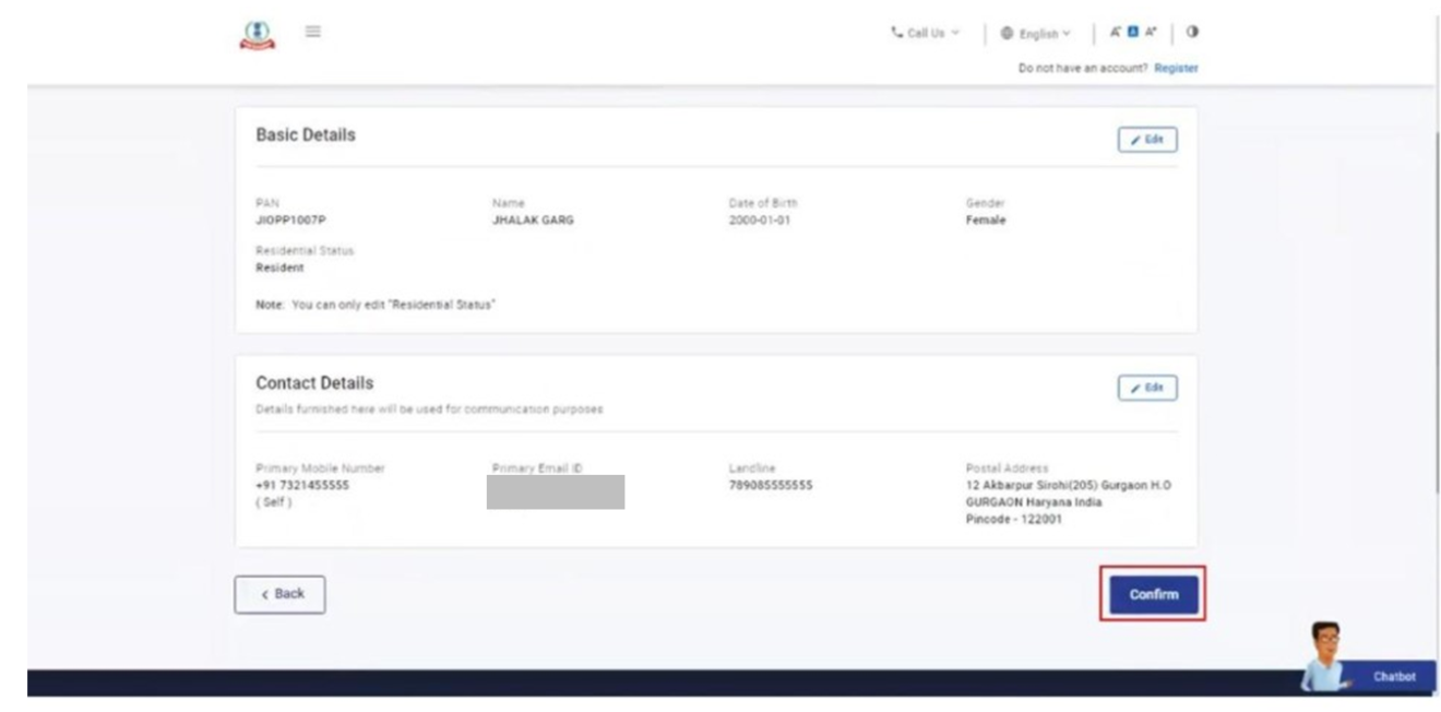 Step 6 - e filing - Validate the basic details