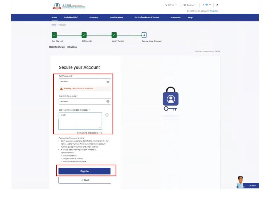 Step 7 - e filing portal - Set Password