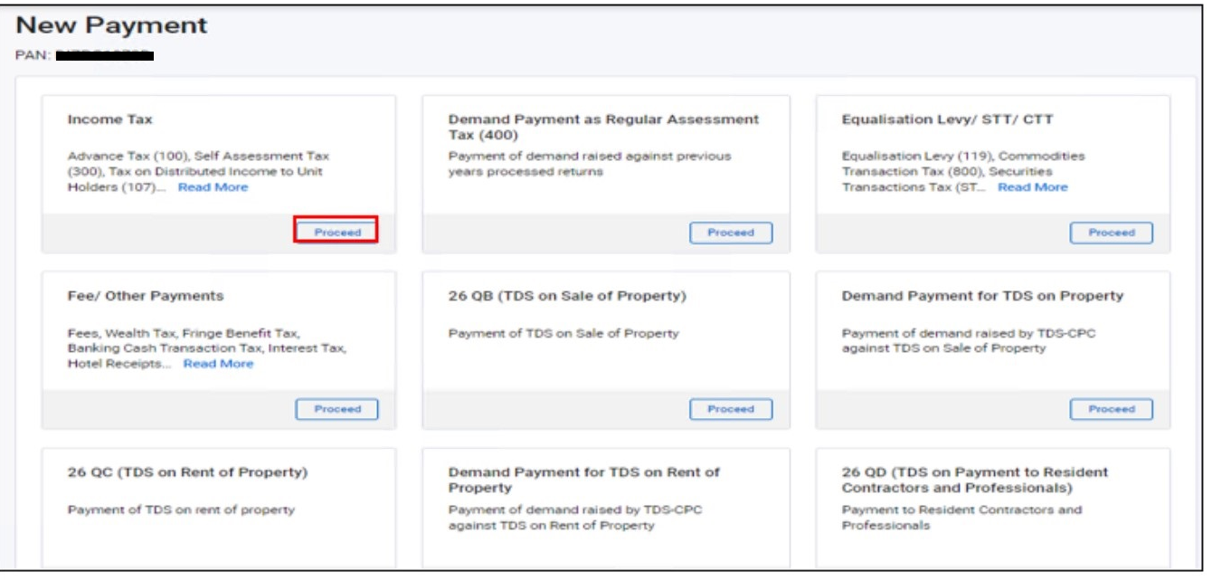 Step 4- click on Proceed under the window Income-tax - Kotak advance tax payment