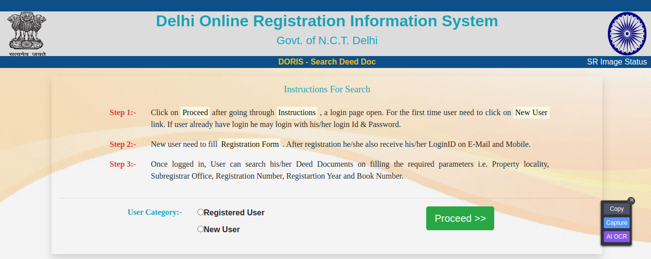 DORIS - Search Deed Doc( IGRS Delhi )